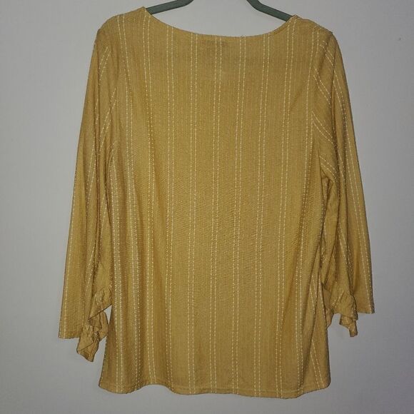 W5 NWT MUSTARD AND WHITE VERTICAL STRIPE BLOUSE WITH WIDE SLEEVES SIZE XL - Picture 5 of 5